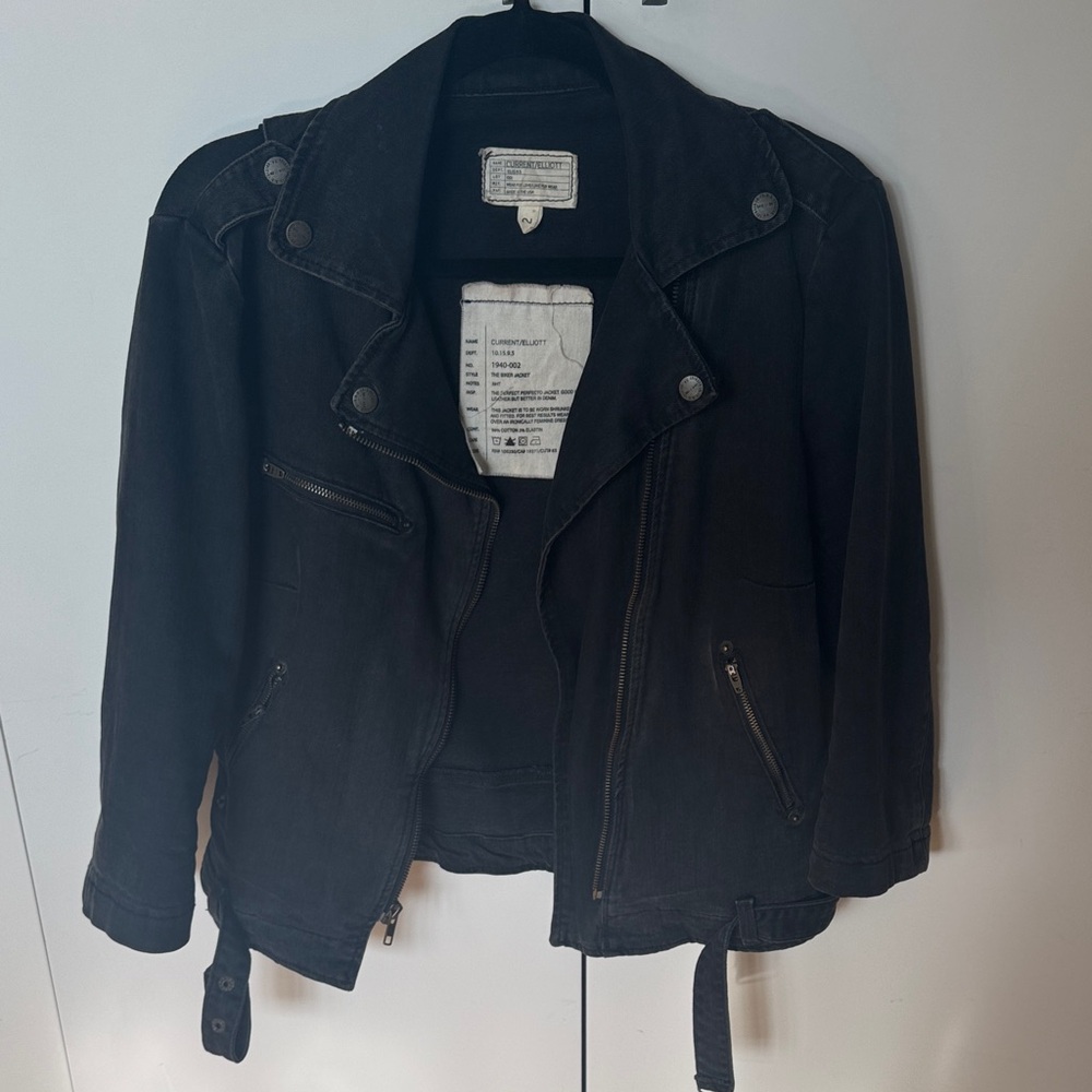 Current/Elliott Dark Leather Biker Jacket
